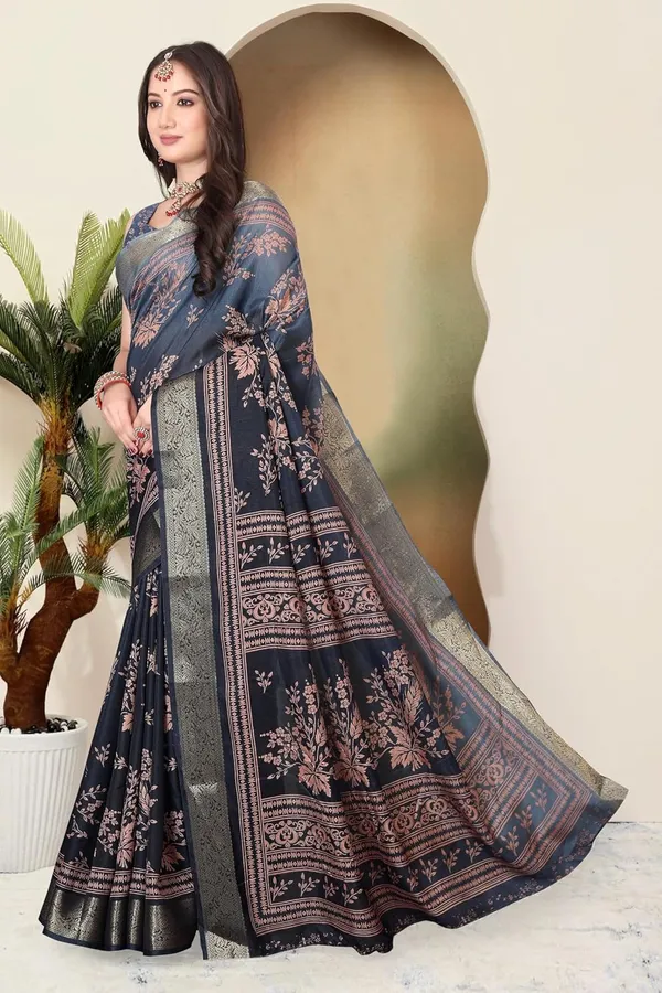 Navy_Blue_Silk_Blend_Printed_Dola_Silk_Saree_For_Women