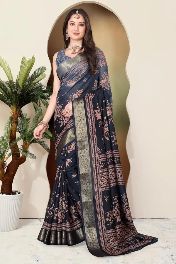 Navy_Blue_Silk_Blend_Printed_Dola_Silk_Saree_For_Women
