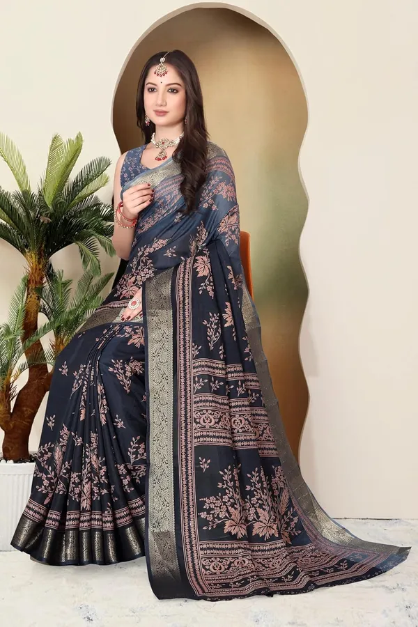 Navy_Blue_Silk_Blend_Printed_Dola_Silk_Saree_For_Women