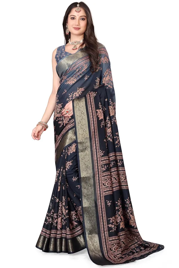 Navy_Blue_Silk_Blend_Printed_Dola_Silk_Saree_For_Women