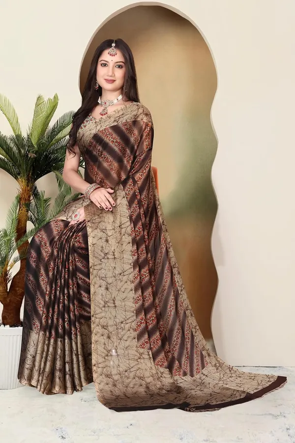 Brown_Marble_Georgette_Chiffon_Georgette_Saree_For_Women