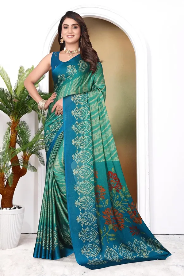 Turquoise_Octopus_Georgette_Chiffon_Georgette_Saree_For_Women