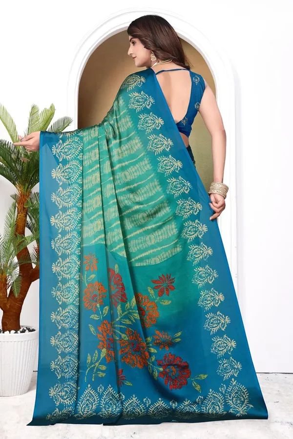 Turquoise_Octopus_Georgette_Chiffon_Georgette_Saree_For_Women