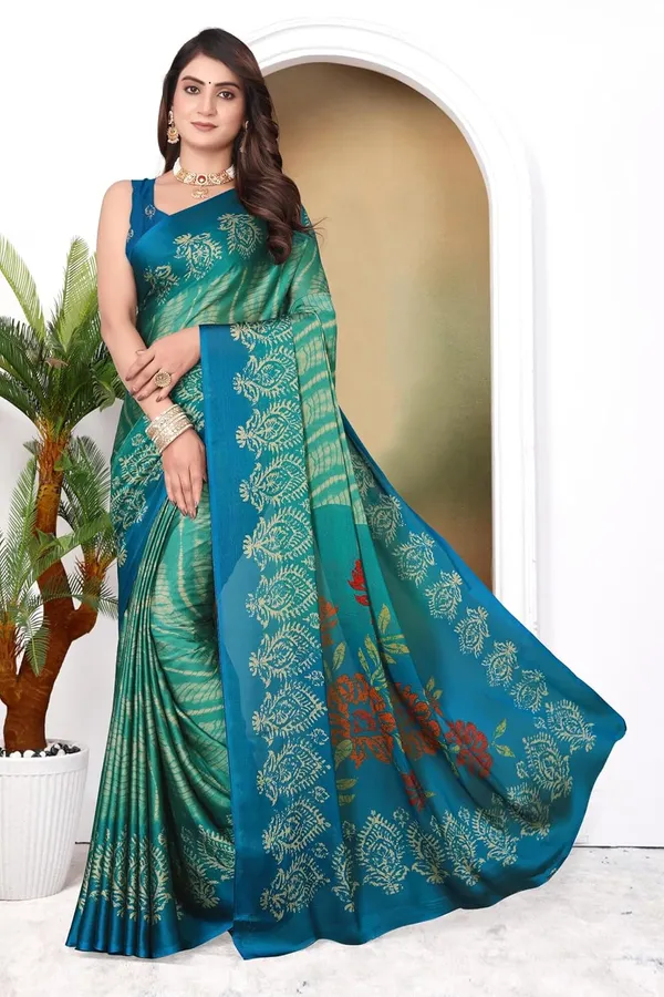 Turquoise_Octopus_Georgette_Chiffon_Georgette_Saree_For_Women