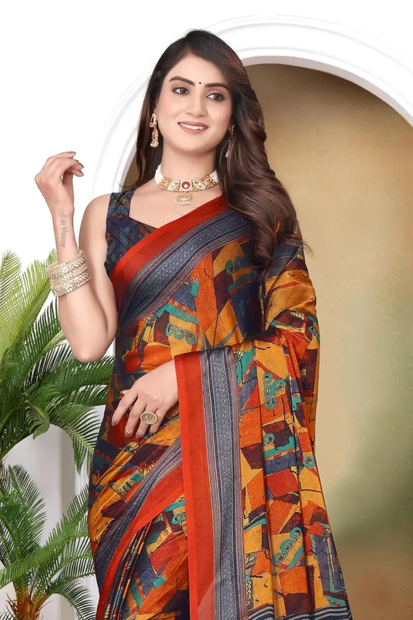 Orange_Georgette_Chiffon_Georgette_Saree_For_Women
