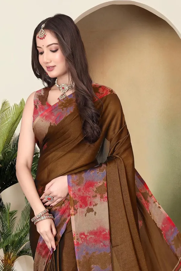 Brown_Georgette_Chiffon_Georgette_Saree_For_Women