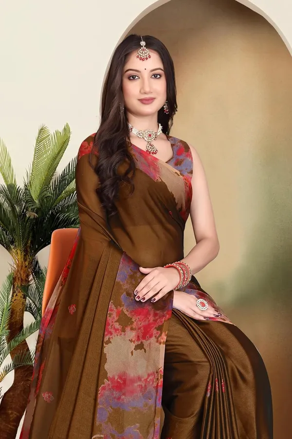 Brown_Georgette_Chiffon_Georgette_Saree_For_Women