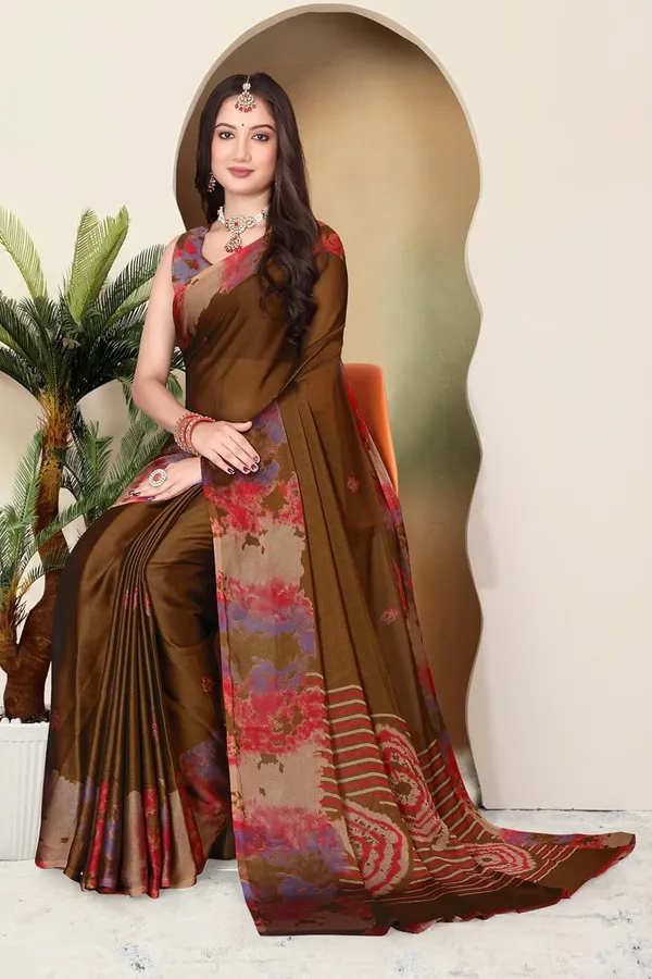 Brown_Georgette_Chiffon_Georgette_Saree_For_Women