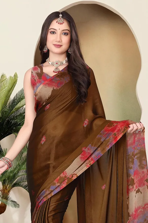 Brown_Georgette_Chiffon_Georgette_Saree_For_Women