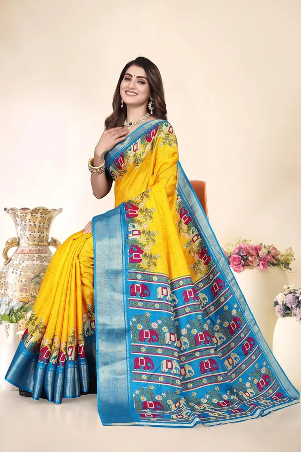 Yellow_Silk_Blend_Printed_Dola_Silk_Saree_For_Women