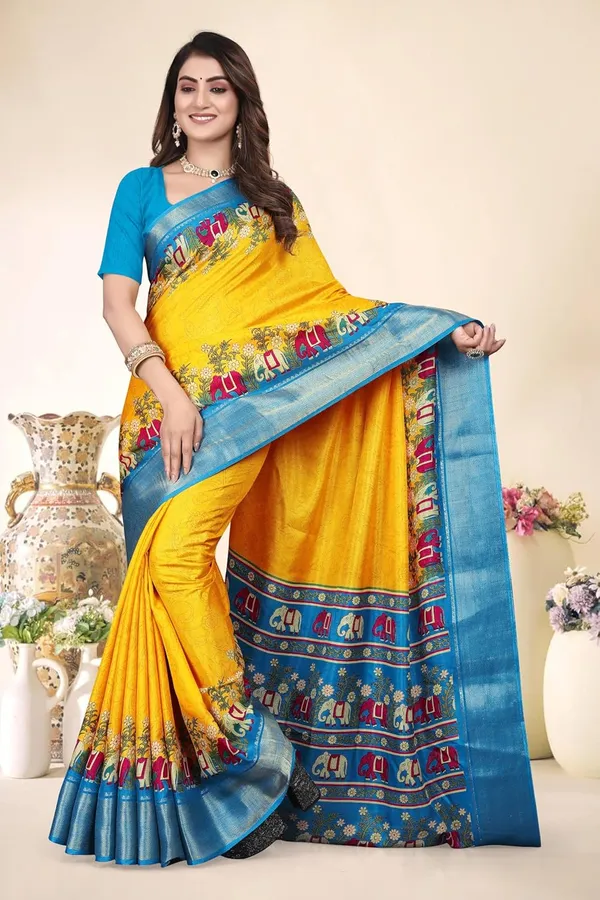 Yellow_Silk_Blend_Printed_Dola_Silk_Saree_For_Women