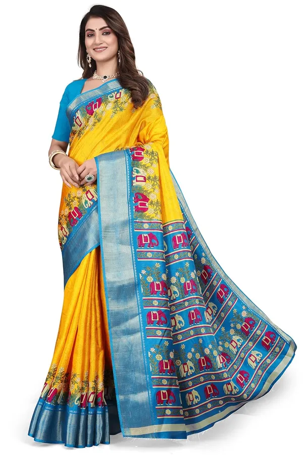 Yellow_Silk_Blend_Printed_Dola_Silk_Saree_For_Women