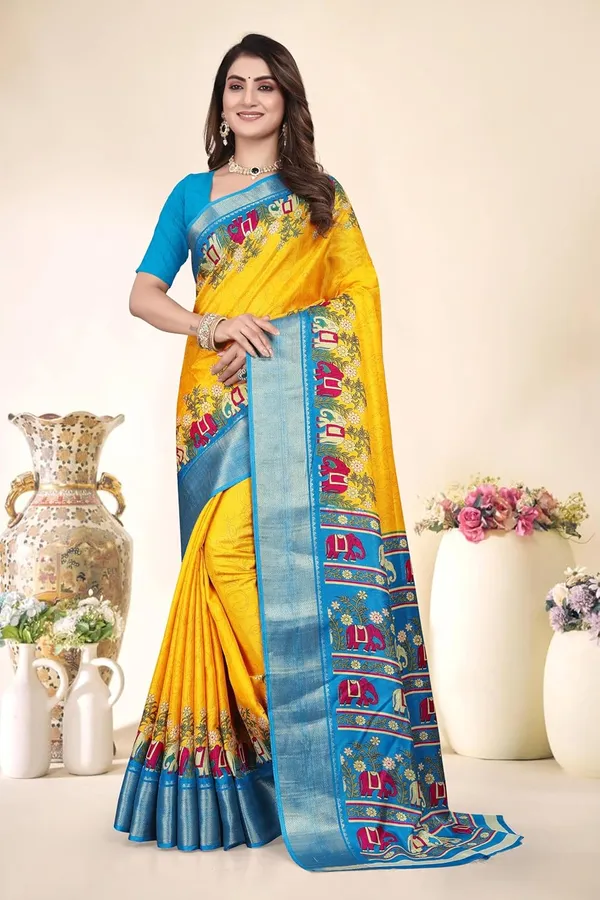 Yellow_Silk_Blend_Printed_Dola_Silk_Saree_For_Women