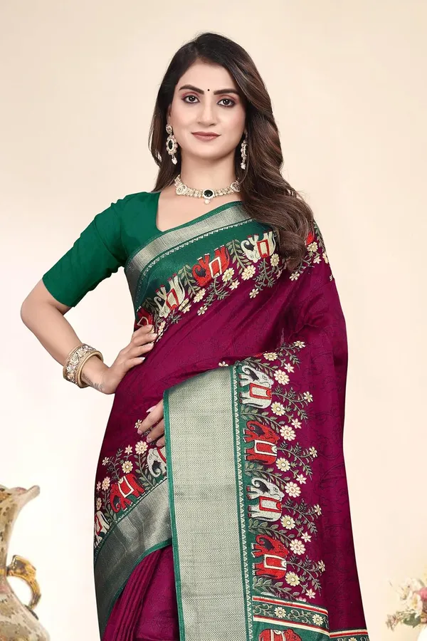 Maroon_Silk_Blend_Bandhani_Dola_Silk_Saree_For_Women