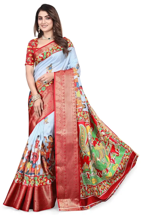 Aqua_Blue_Silk_Blend_Printed_Dola_Silk_Saree_For_Women