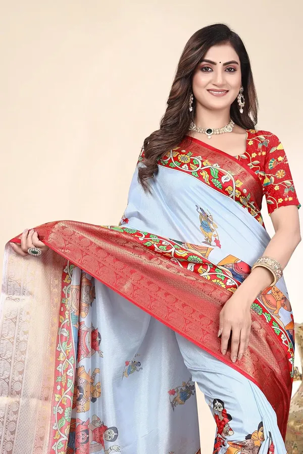 Aqua_Blue_Silk_Blend_Printed_Dola_Silk_Saree_For_Women