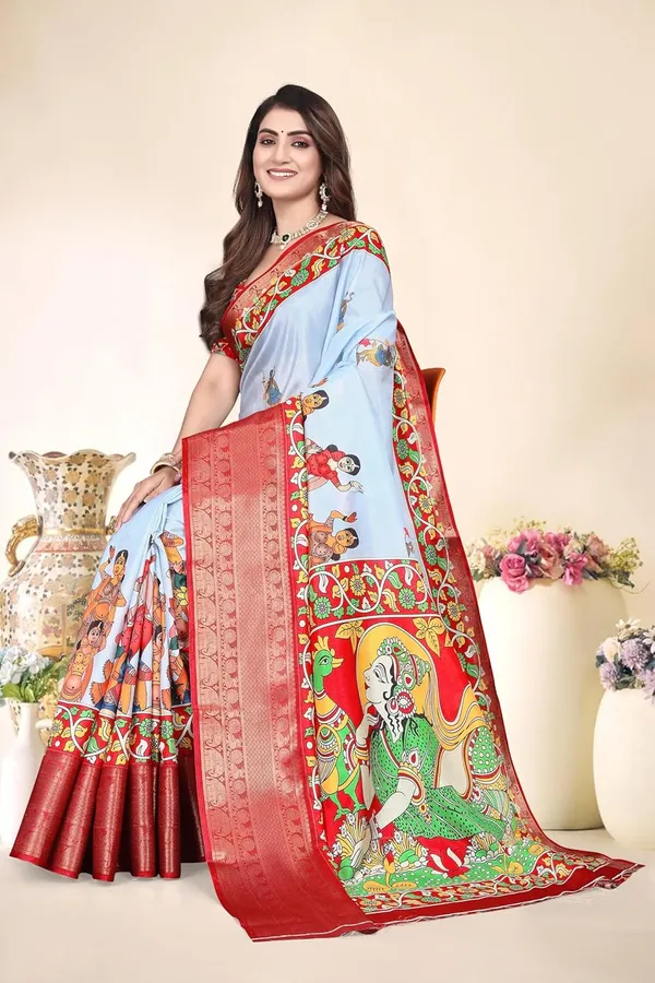 Aqua_Blue_Silk_Blend_Printed_Dola_Silk_Saree_For_Women