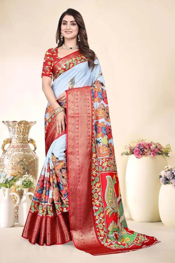 Aqua_Blue_Silk_Blend_Printed_Dola_Silk_Saree_For_Women