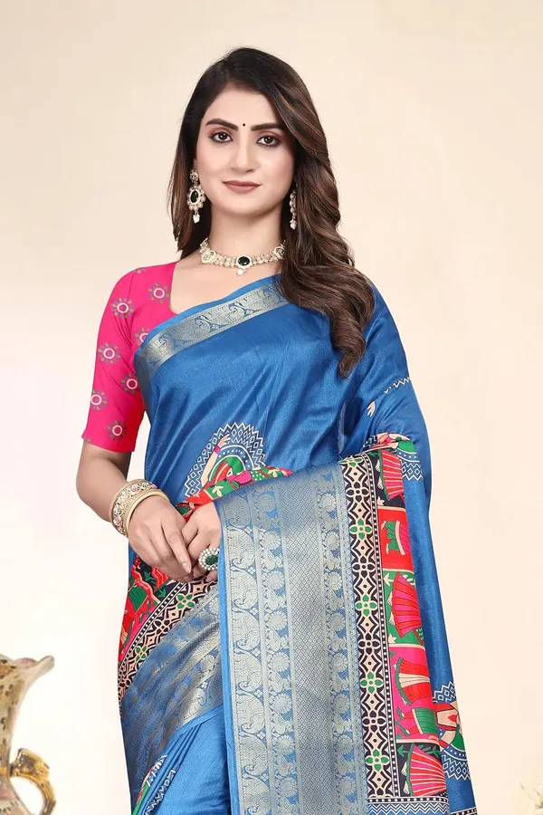 Blue_Silk_Blend_Printed_Dola_Silk_Saree_For_Women