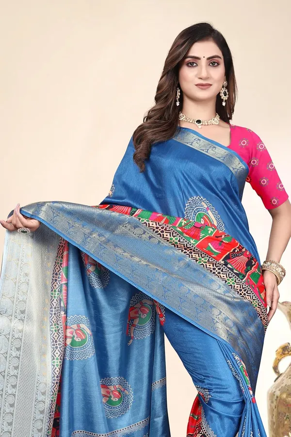 Blue_Silk_Blend_Printed_Dola_Silk_Saree_For_Women