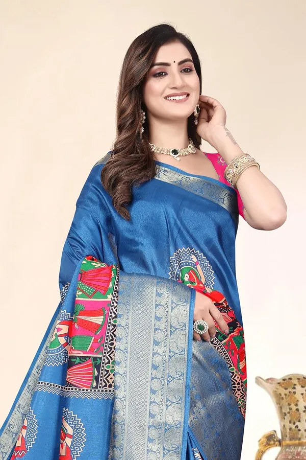 Blue_Silk_Blend_Printed_Dola_Silk_Saree_For_Women