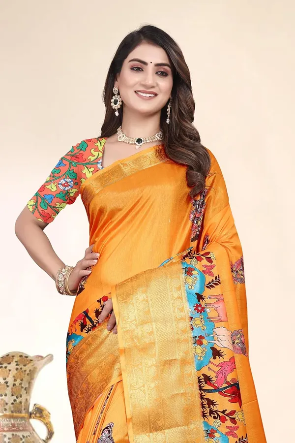 Orange_Silk_Blend_Printed_Dola_Silk_Saree_For_Women