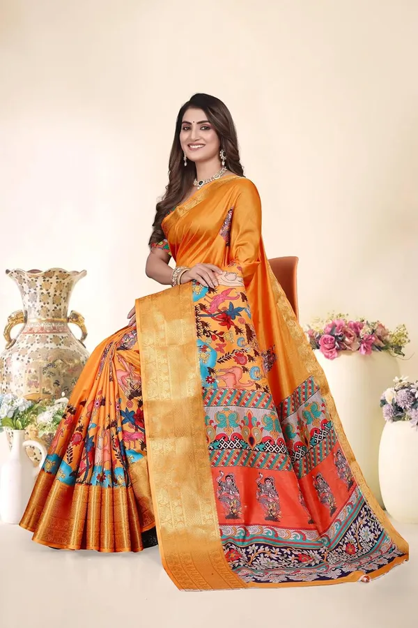 Orange_Silk_Blend_Printed_Dola_Silk_Saree_For_Women