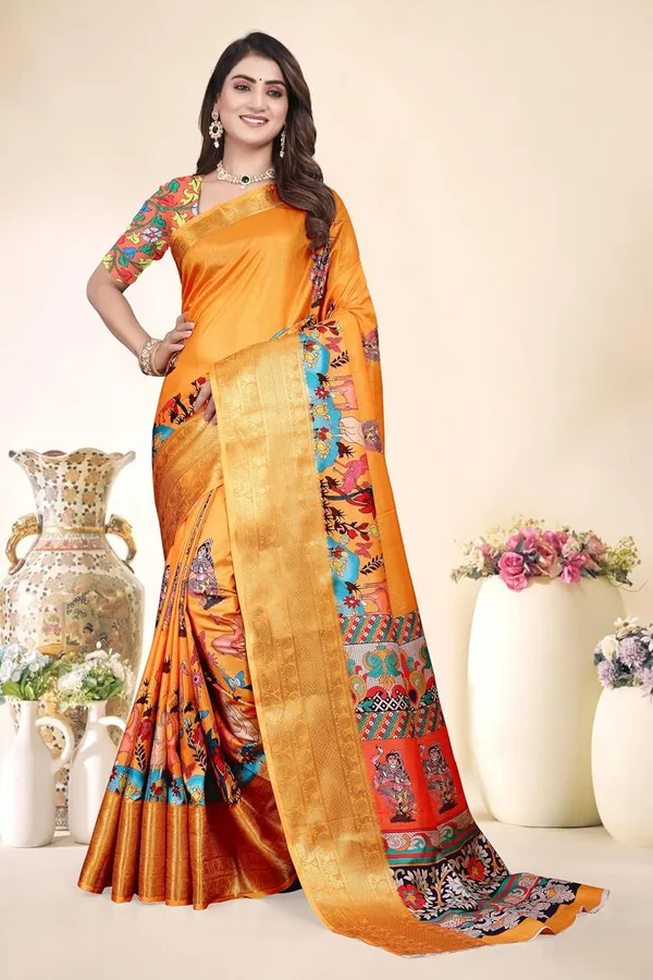 Orange_Silk_Blend_Printed_Dola_Silk_Saree_For_Women
