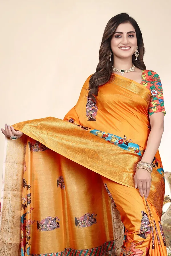 Orange_Silk_Blend_Printed_Dola_Silk_Saree_For_Women