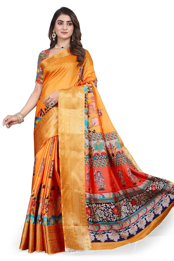 Orange_Silk_Blend_Printed_Dola_Silk_Saree_For_Women