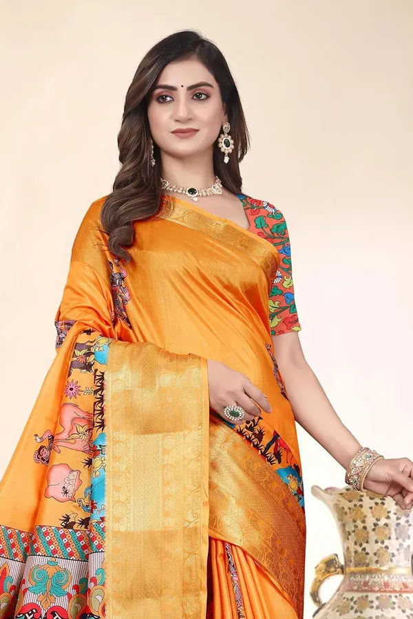 Orange_Silk_Blend_Printed_Dola_Silk_Saree_For_Women