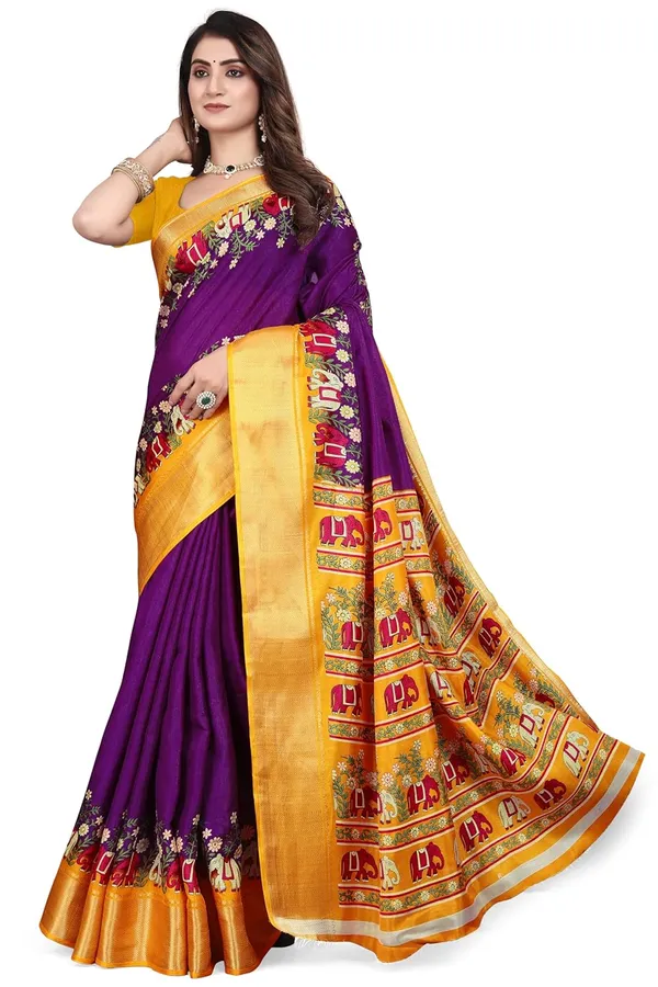 Purple_Silk_Blend_Printed_Chiffon_Saree_For_Women