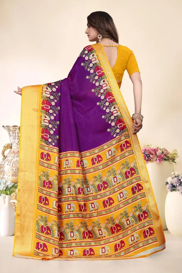 Purple_Silk_Blend_Printed_Chiffon_Saree_For_Women