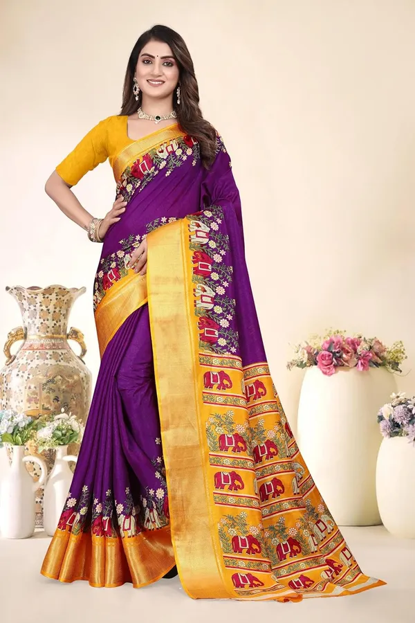 Purple_Silk_Blend_Printed_Chiffon_Saree_For_Women