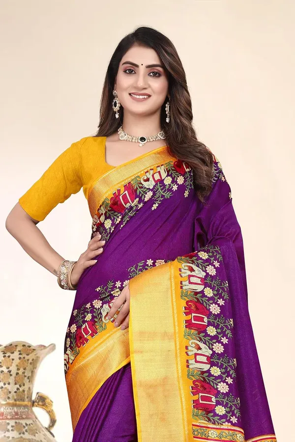 Purple_Silk_Blend_Printed_Chiffon_Saree_For_Women