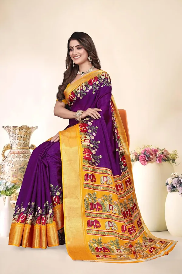 Purple_Silk_Blend_Printed_Chiffon_Saree_For_Women