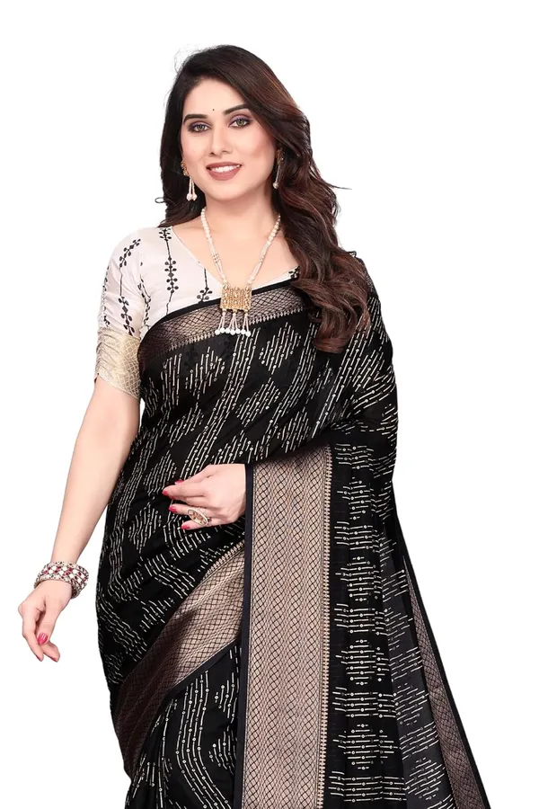 Black_Cotton_Blend_Dola_Silk_Saree_For_Women