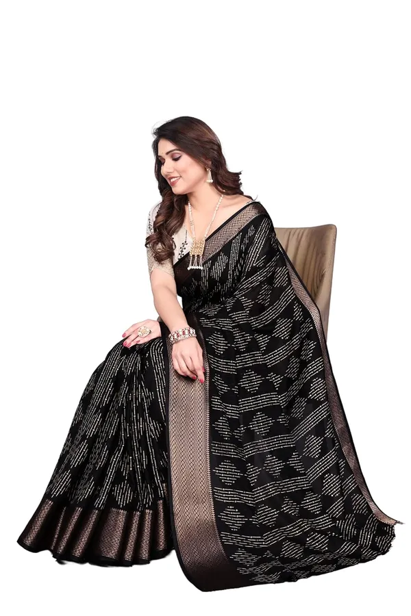 Black_Cotton_Blend_Dola_Silk_Saree_For_Women