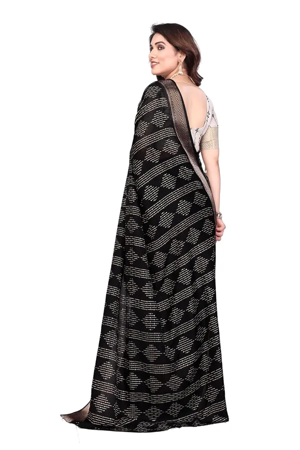 Black_Cotton_Blend_Dola_Silk_Saree_For_Women
