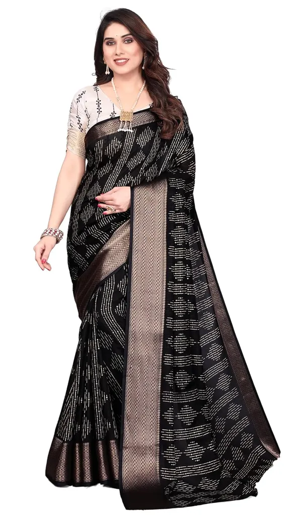 Black_Cotton_Blend_Dola_Silk_Saree_For_Women