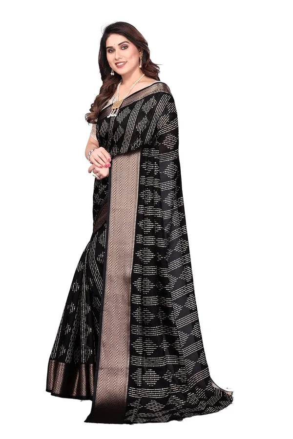 Black_Cotton_Blend_Dola_Silk_Saree_For_Women