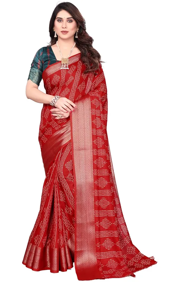 Red_Cotton_Blend_Dola_Silk_Saree_For_Women