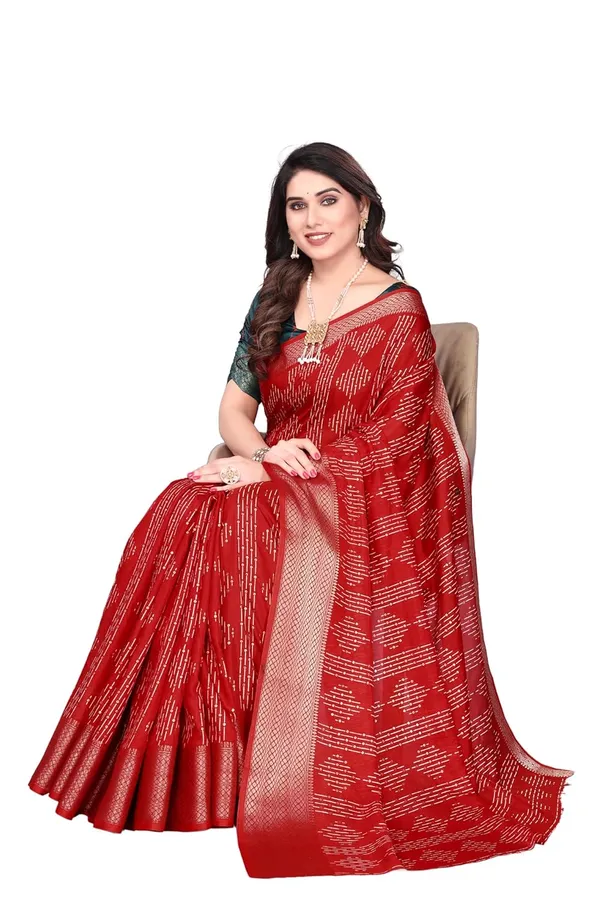 Red_Cotton_Blend_Dola_Silk_Saree_For_Women
