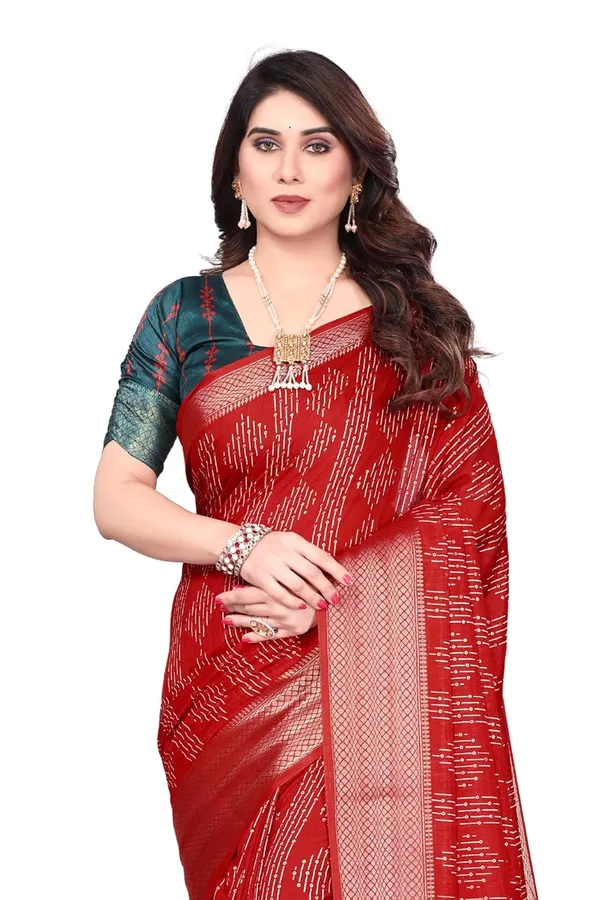 Red_Cotton_Blend_Dola_Silk_Saree_For_Women