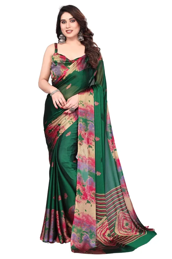 Dark_Green_Chiffon_Printed_Chiffon_Saree_For_Women