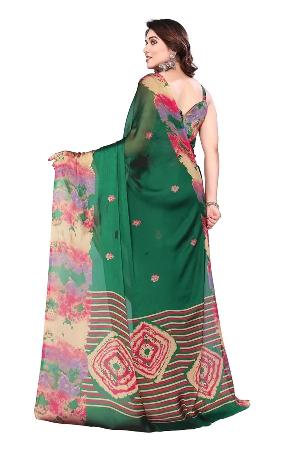 Dark_Green_Chiffon_Printed_Chiffon_Saree_For_Women