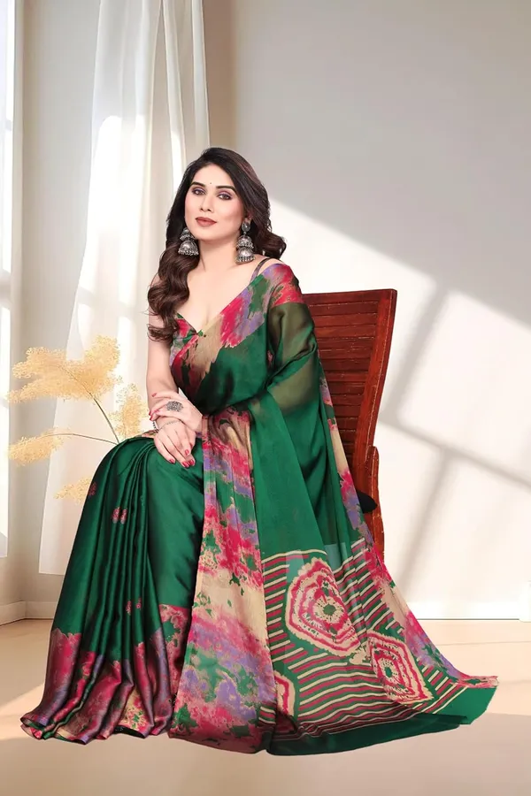 Dark_Green_Chiffon_Printed_Chiffon_Saree_For_Women