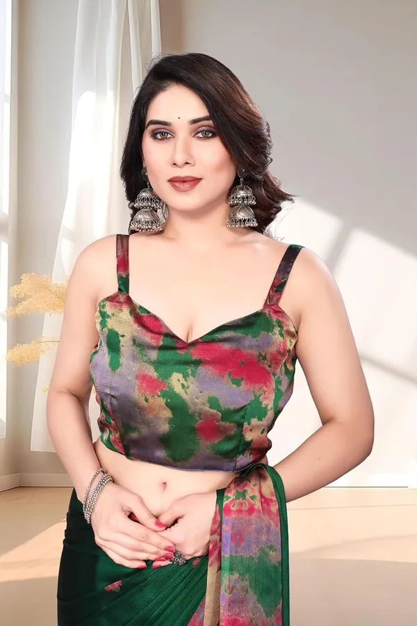 Dark_Green_Chiffon_Printed_Chiffon_Saree_For_Women
