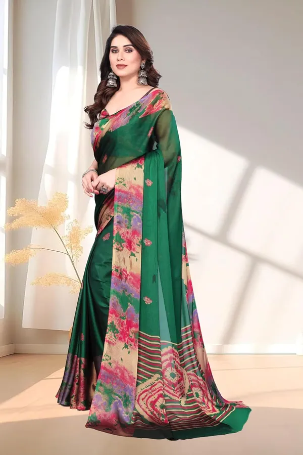Dark_Green_Chiffon_Printed_Chiffon_Saree_For_Women