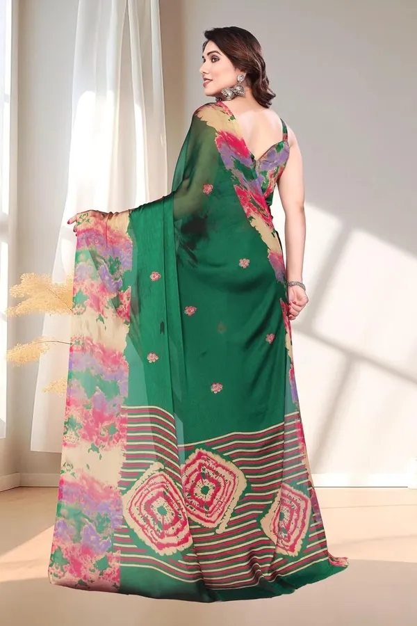 Dark_Green_Chiffon_Printed_Chiffon_Saree_For_Women